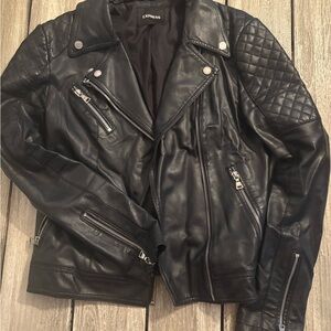 Express Quilted Black Leather Biker Jacket